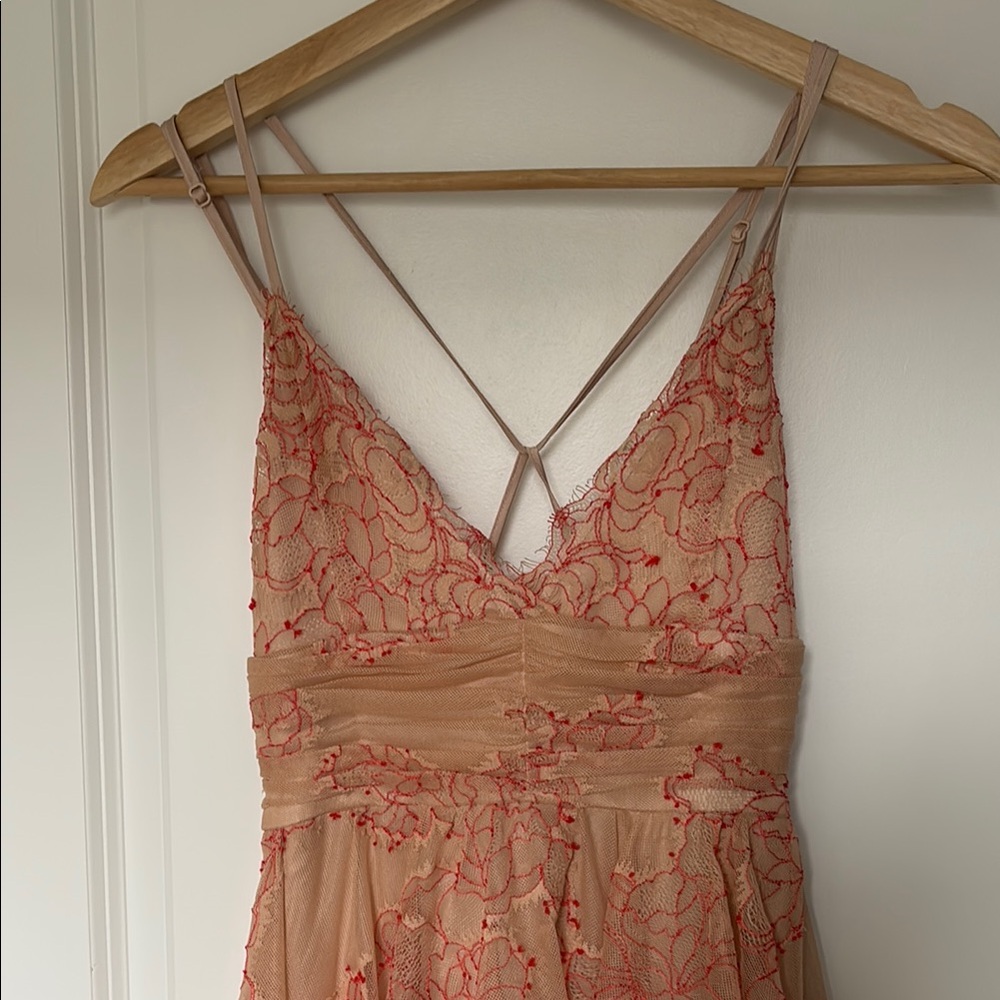Alice McCall beige and Pink lace tiered dress